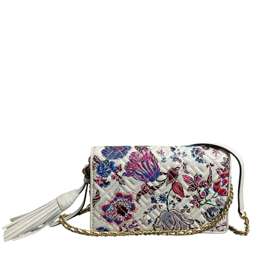 Tory Burch Like New Fleming Quilted Floral Crossbody Clutch Multi Happy …